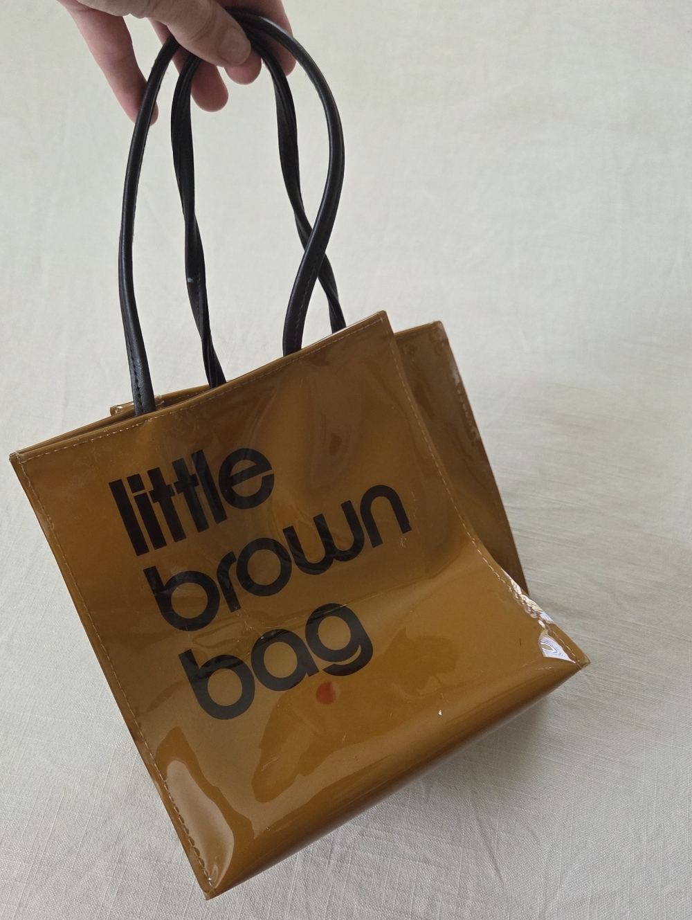 Vintage Bloomingdales Glossy Little Brown Bag Small Tote - Picture 3 of 10